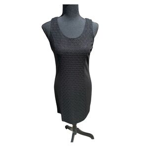 Kensie Birch Combo Lace Inset Black Sheath Ponte Sleeveless Dress Size S